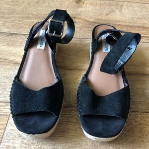 Mini Wedge Black Suede Sandals